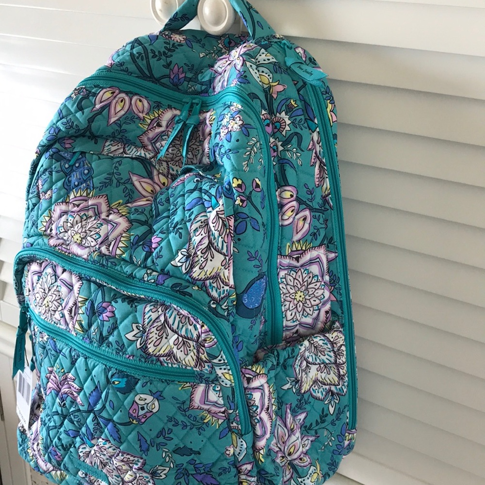 Vera Bradley LARGE Essential BACKPACK NWT PEACOCK GARDEN XL Blue Green Travel - Picture 4 of 8